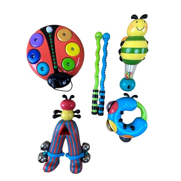 Parents Magazine Bee Bop Musical Instruments Maraca Drum Sticks Tambourine Bells - Picture 1 of 16